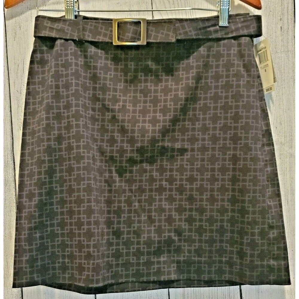 Inc Stretch International Concepts Skirt Black Geometric Pattern Sz 8 NWT